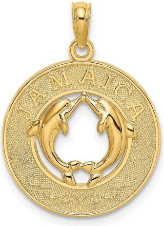 Diamond2Deal 14k Yellow Gold JAMAICA with Dolphins Circle Charm Pendant