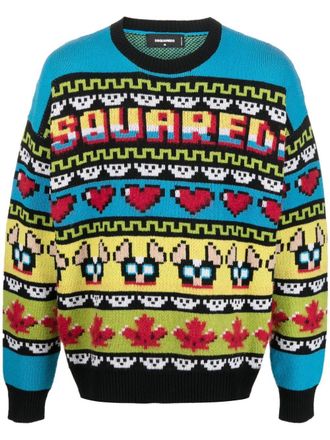 Dsquared2 jacquard crew neck jumper - men - Polyamide/Virgin Wool/Mohair/Cotton - S - Blue