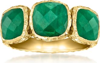 Ross-Simons Bezel-Set Emerald 3-Stone Ring in 18kt Gold Over Sterling