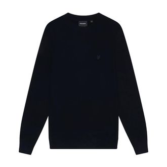 Lyle & Scott Tonal Eagle Lambswool Crew Neck Jumper - male - Lyle & Scott - Round-neck Knitwear - Blue - L - Knitwear