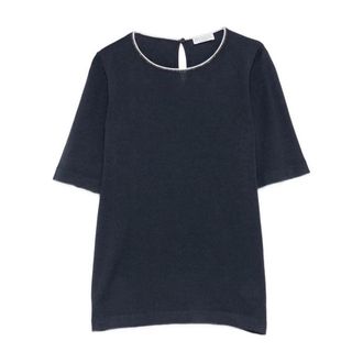 Brunello Cucinelli Monili-trim Kasjmier Top - Dames - Truien - Blauw - Maat: XS Kasjmier