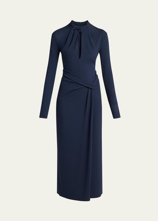 Giorgio Armani Twisted Keyhole Long-Sleeve Midi Dress