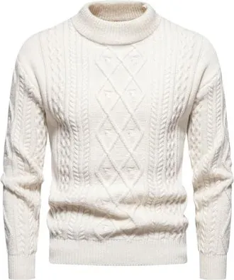 Pull Noël Homme En Velours - Manches Longues, Col Montant, Décontracté, Motif Festif