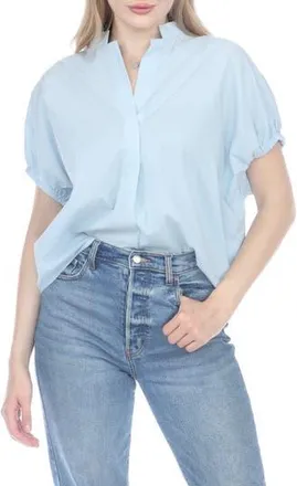 Rain + Rose Pleated V-Neck Top in Light Blue at Nordstrom Rack, Size X-Large