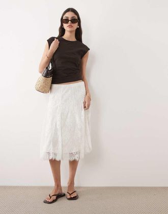 Abercrombie & Fitch Gonna midi in pizzo color crema-Bianco
