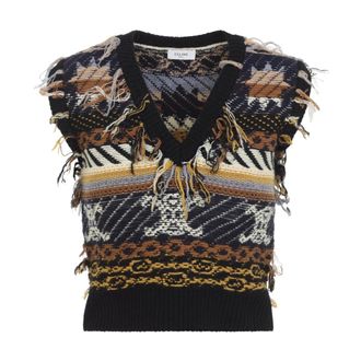 Celine Cashmere Knitwear, female, Multicolor, Size: M Top in jacquard cashmere