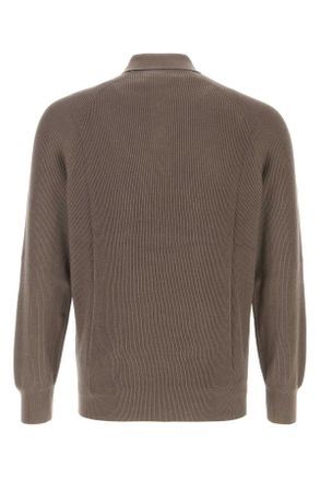 Brunello Cucinelli Mens Mud Cotton Polo Shirt Nocciola Exterior: Maglieria