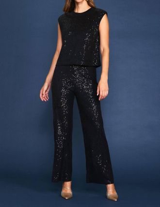 Skies Are Blue Clothing Lara Sequin Wide Leg Pants In Black
