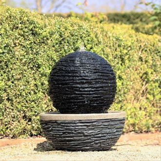 PRIMROSE Marvao Slate Effect Sphere Water Feature With Lights 42cm in Black