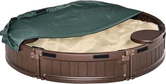 OUTSUNNY Arenero Para Ni&ntilde;os De +3 A&ntilde;os Arenero Infantil Redondo Con Cubierta Y Asientos Arenero Para Exterior &Oslash;123x22,5 Cm Marr&oacute;n