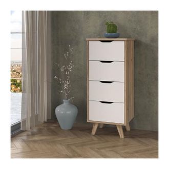 Les Tendances Les Tendances - Vankka Cajonera De 4 Cajones - Decor Roble Y Blanco - L 45 X P 42 X H 108 Cm