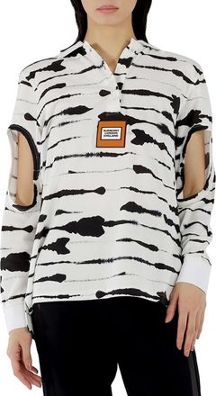 Burberry Ladies Monochrome Watercolor Printed Cotton Polo Shirt, Size X-Small