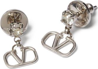 Valentino Garavani VLogo Signature drop earrings - women - Crystal/Brass - One Size - Silver