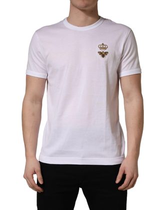 Dolce & Gabbana White Bee Crown Embroidery Cotton Men Mens T-shirt (Pre-Owned)
