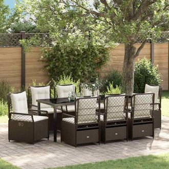vidaXL Conjunto De Comedor De Jard&iacute;n 9 Pcs Marr&oacute;n Rat&aacute;n Sint&eacute;tico Vidaxl