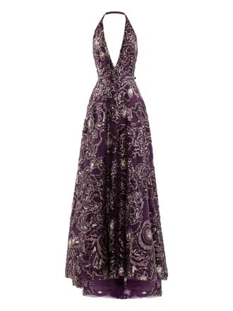 Saiid Kobeisy Abito lungo con ricamo - Viola