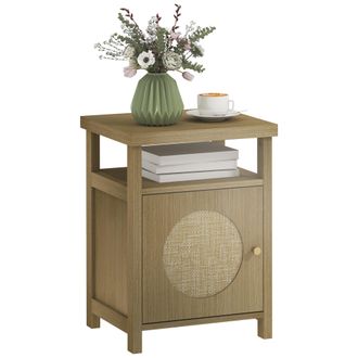 OEM Mesita De Noche Con Puerta De Rat&aacute;n Mesilla De Noche Con Estante Abierto Y Compartimento 40x35x55 Cm Madera Natural