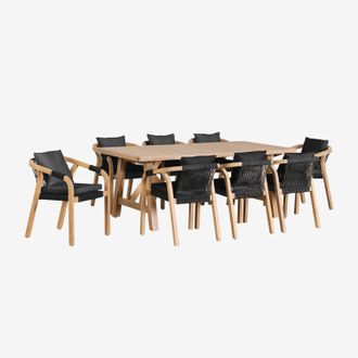 Sklum Sklum - Set De Mesa Rectangular 200x100 Cm Y 8 Sillas De Comedor En Madera De Acacia Dubai