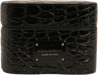Dolce & Gabbana Zwart lederen metalen logo Airpods hoesje - unisex - Telefoonaccessoires - Zwart - ONE Size - Accessoires