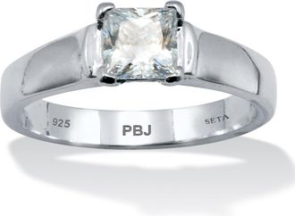 Palm Beach Jewelry 90 CW CZ Platinum-Plated Sterling Silver Ring