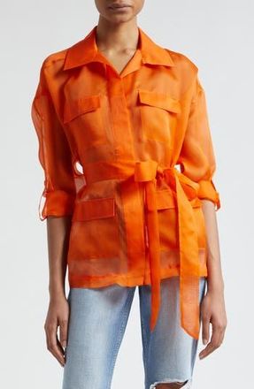 L'agence Colson Tie Belt Silk Organza Safari Wrap Jacket in Pop Orange at Nordstrom Rack, Size 00