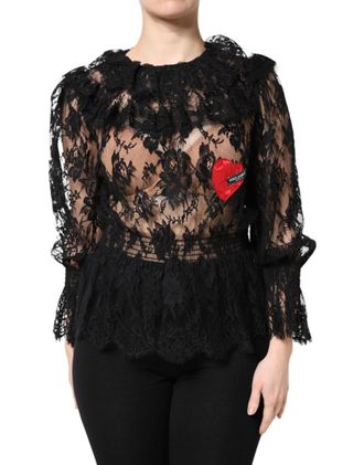 Dolce & Gabbana Black Cotton Floral Lace Women Blouse Top Ramie Nylon