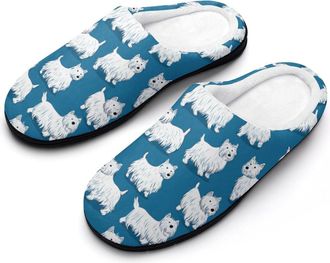 Generic White Highland Terrier Dog Funny Mens Cotton Slippers Soft Non-Slip Rubber Sole House Slipper Indoor Outdoor