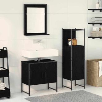 vidaXL Juego De Muebles De Ba&ntilde;o 3 Pcs Negro 33 X 33 X 102.5 Cm Vidaxl