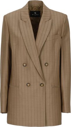 Etro Dubbelrijige Jacquard Jas - Dames - Blazers - Beige - S - Wol - Jassen