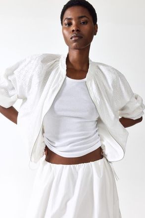 H&M Eyelet-embroidered blouson jacket in White at Nordstrom, Size X-Small