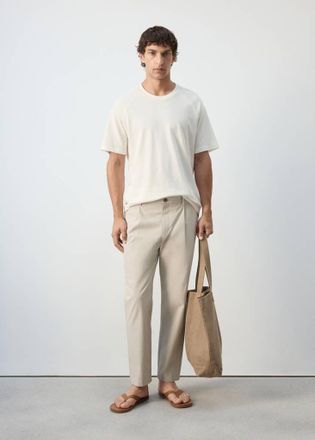 Mango Pantaloni regular-fit misto cotone pinces righe marrone medio - Uomo - 44 - MANGO MAN