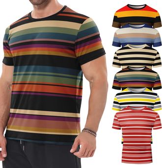 Generic 6 Pack Mens Big and Tall Shirts Summer Cotton Short Sleeve Tee Crew Neck Casual Top Basic Oversize T Shirts Mens Striped Shirt Short Sleeve T-Shirts (