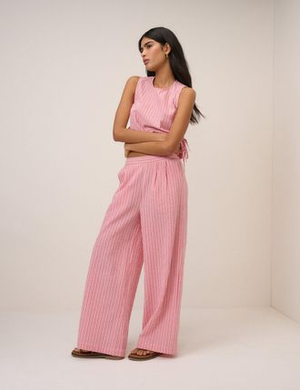 Nobody's Child Pink Pinstripe Wide Leg Trouser