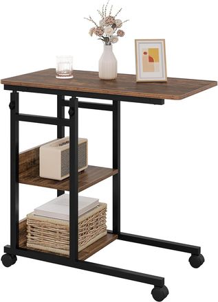 Woltu Woltu - Mesa Auxiliar En Forma De C, Mesa De Sal&oacute;n Moderna, En Madera Y Metal, Roble Vintage + Negro