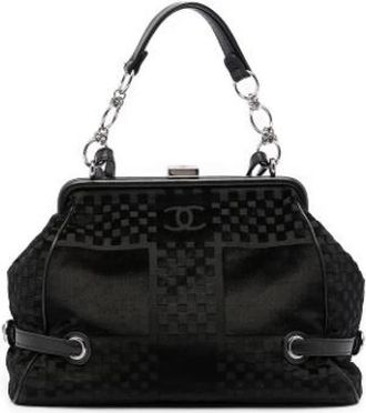Chanel Pre-owned Vintage Embossed Velvet Shoulder Bag - Dames - Vintage Handtas - Zwart - ONE Size - Leer - Vintage