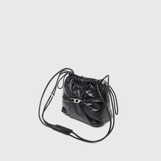 Diesel Scrunch-D-Bucket bag in shiny wrinkled leather - Shoulder Bags - Woman - Black