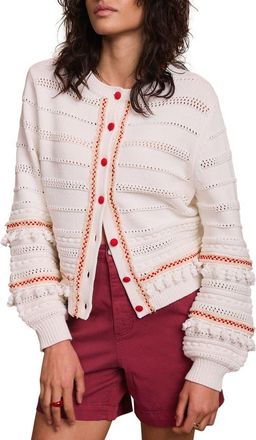 Mint Velvet Cotton Blend Tassel Cardigan in Ivory at Nordstrom, Size X-Small