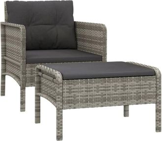 vidaXL Set De Muebles De Jard&iacute;n 2 Pzas Cojines Rat&aacute;n Sint&eacute;tico Gris Vidaxl