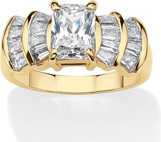 Palm Beach Jewelry Emerald-Cut Cubic Zirconia Engagement Ring 3.10 TCW 18K Gold Plated