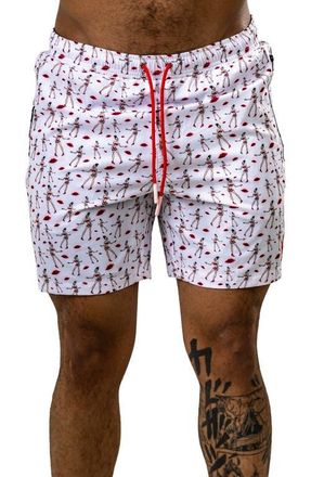 Maceoo Swim Marthyr Print Swim Trunks in White at Nordstrom, Size 4