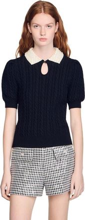 Sandro Detachable collar cable knit sweater in Black at Nordstrom, Size X-Small