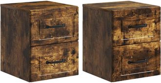 vidaXL Mesita De Noche De Pared 2 Uds. Roble Ahumado 34,5 X 33 X 40 Cm Vidaxl