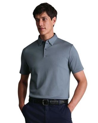 CHARLES TYRWHITT Short Sleeve Jersey Polo in Denim Blue at Nordstrom, Size Xx-Large