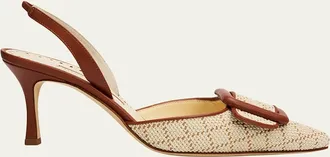Manolo Blahnik 70mm Mayslibi Raffia Slingback Pumps