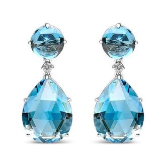 House of Brilliance 18K Gold 1/5 Ct Diamond with London Blue & Sky Blue Topaz Gemstone Dangle Earring in White at Nordstrom