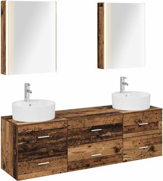 vidaXL Juego De Muebles De Ba&ntilde;o 5 Uds. Madera Envejecida Vidaxl