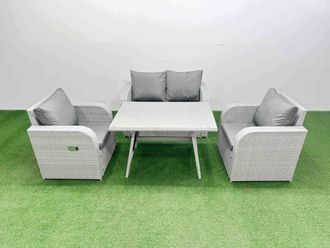 Fimous Light Grey PE Wicker Rattan Garden Furniture Set Reclining Chair