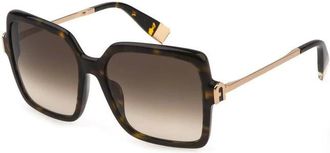 Furla Accessoires, Dames, Bruin, ONE Size, Leer, Bruin Acetaat Vierkante Lens Zonnebril