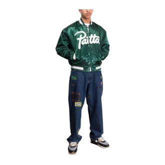 Patta Script Logo Satin Varsity Jacket - Heren - Jassen - Groen - Maat: M Satijn
