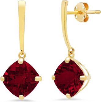 MAX + STONE 14k Yellow Gold Solitaire Cushion-Cut Gemstone Drop Earrings (8mm)